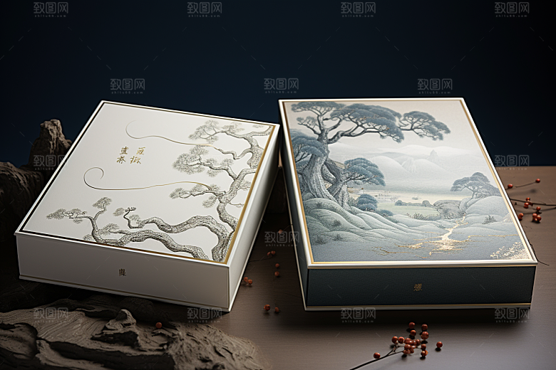 中式礼盒清新包装设计样机