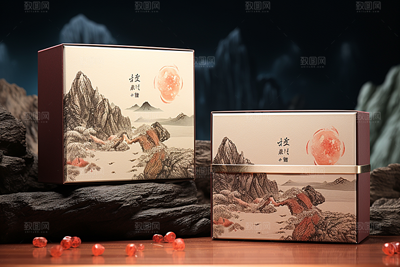 中式礼盒清新雅致样机