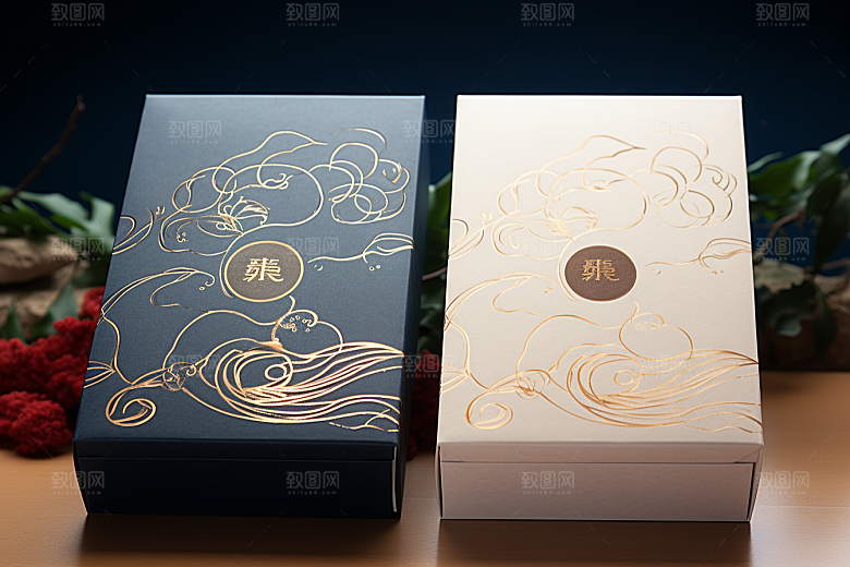 中式礼盒包装盒雅致样机