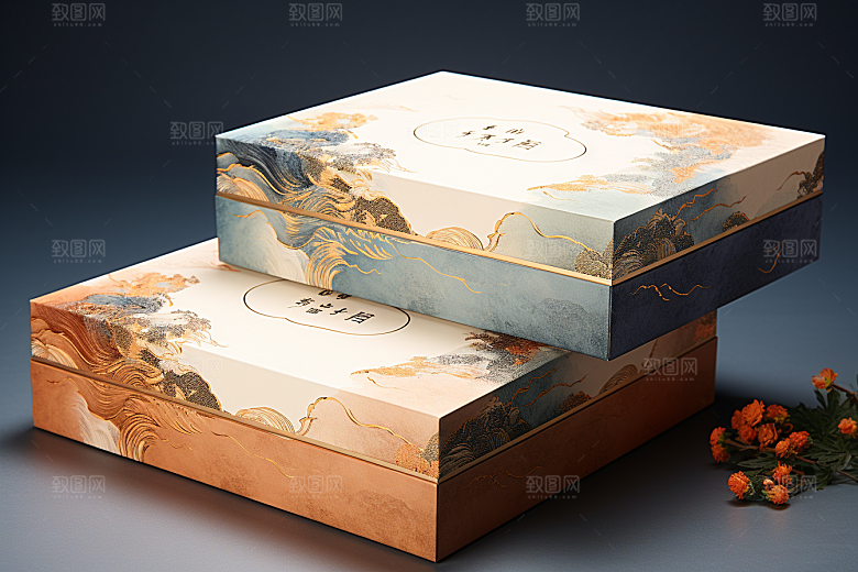 中式礼盒清新礼物样机