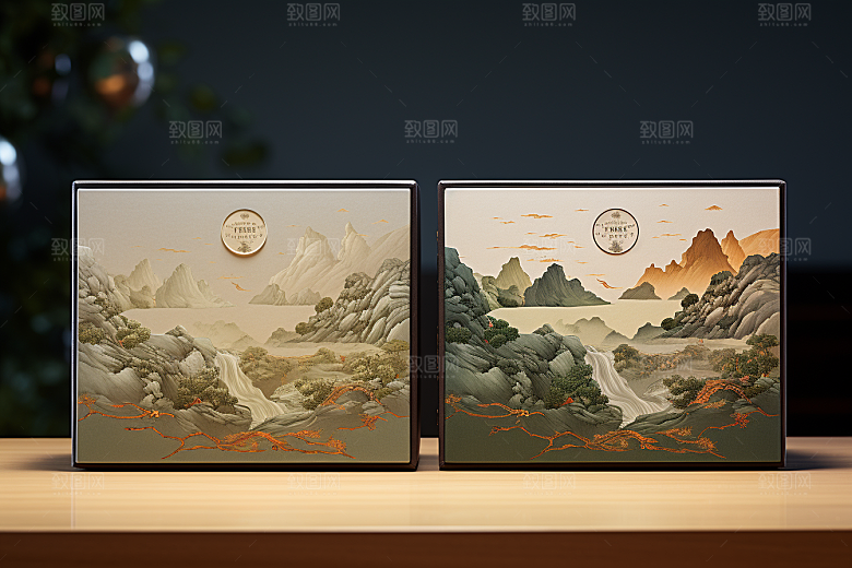 中式礼盒包装设计清新样机