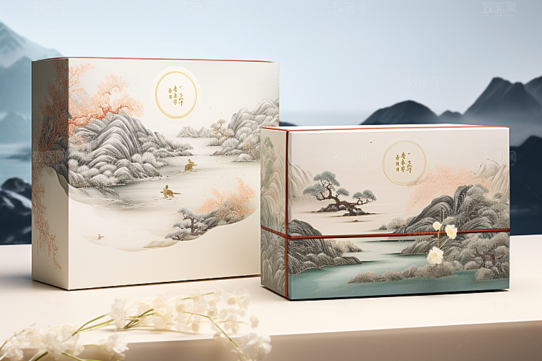 中式礼盒雅致礼物样机