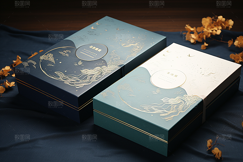 中式礼盒包装盒清新样机