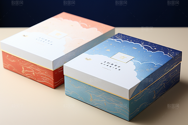 中式礼盒包装盒清新样机