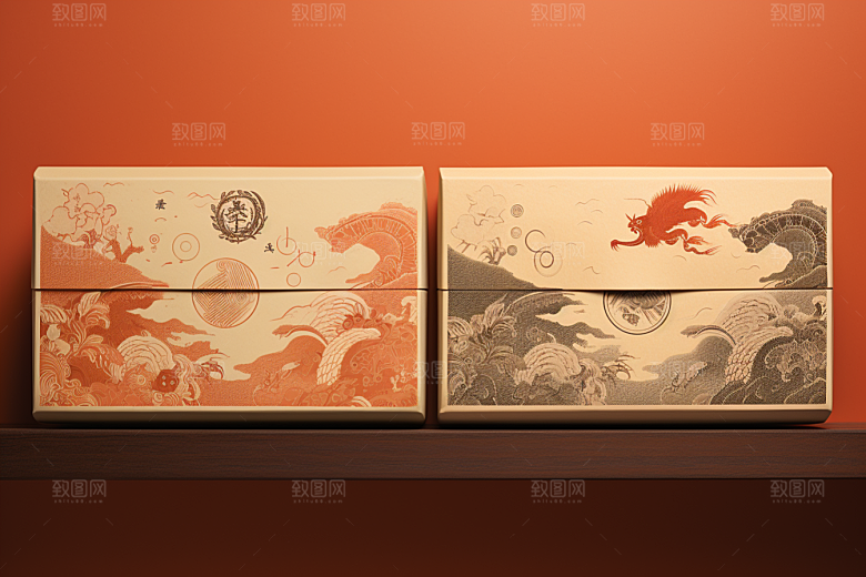 中式礼盒清新立体样机