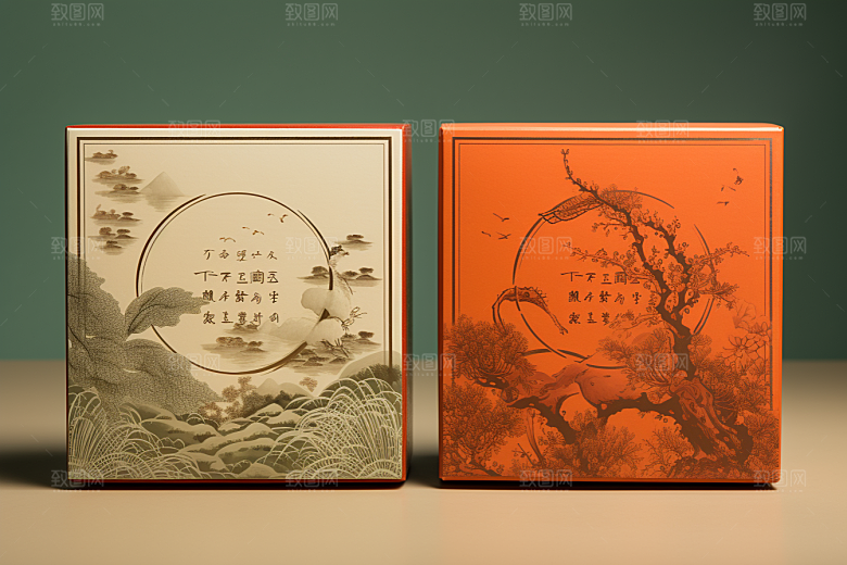 中式礼盒立体雅致样机