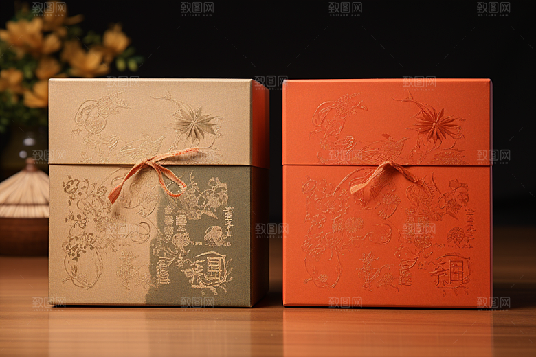 中式礼盒清新立体样机