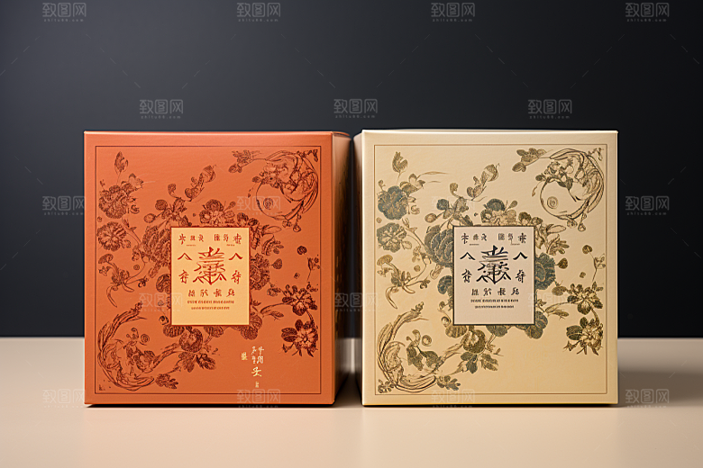 中式礼盒清新包装设计样机