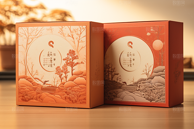 中式礼盒包装盒雅致样机