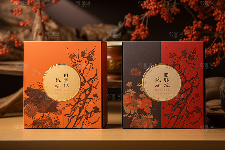 中式礼盒包装盒实物样机