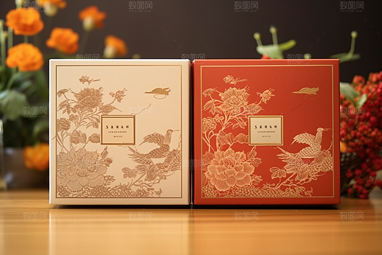中式礼盒清新礼物样机