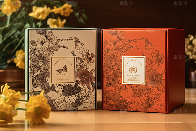 中式礼盒清新包装设计样机