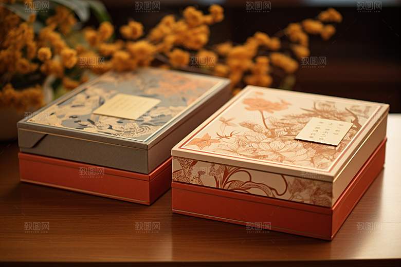 中式礼盒清新包装盒样机