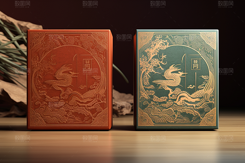 中式礼盒立体包装设计样机
