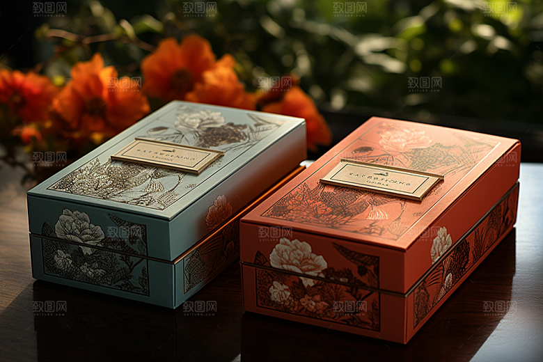 中式礼盒包装设计礼物样机