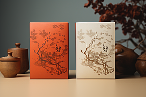 中式礼盒包装设计立体样机