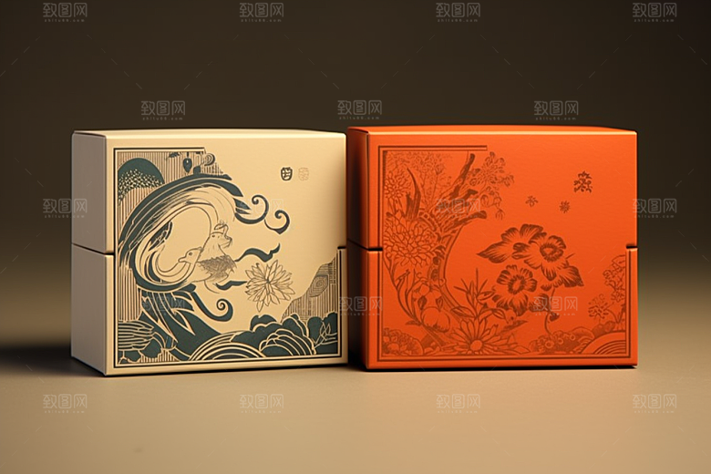 中式礼盒清新包装设计样机