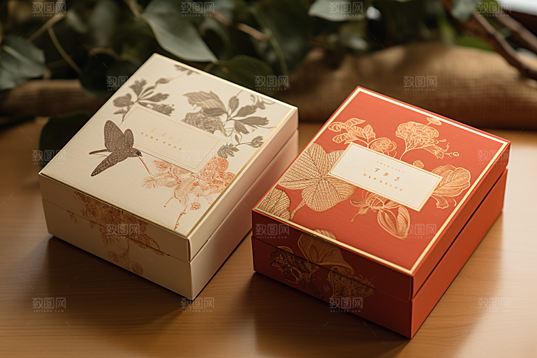 中式礼盒包装盒礼物样机