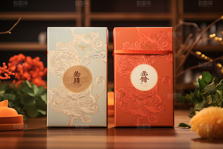 中式礼盒中国风包装设计样机