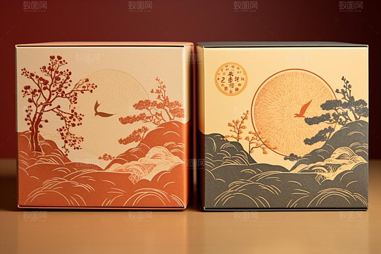 中式礼盒清新包装盒样机