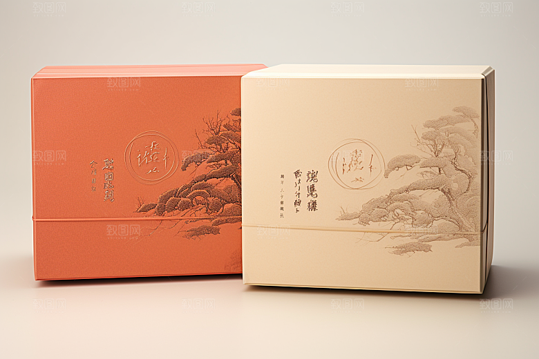 中式礼盒清新包装设计样机