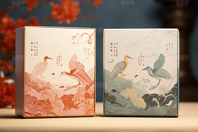 中式礼盒清新包装盒样机