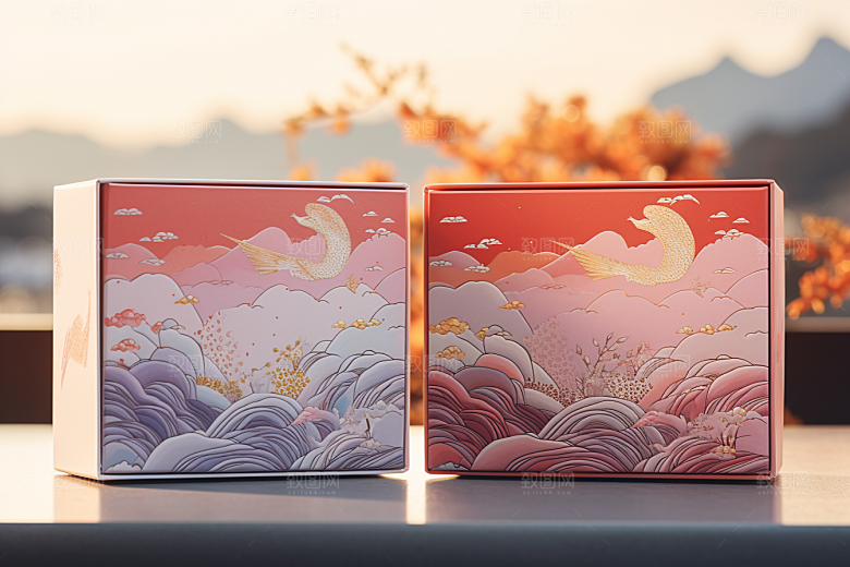 中式礼盒立体包装设计样机