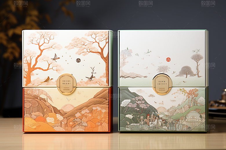 中式礼盒包装盒中国风样机