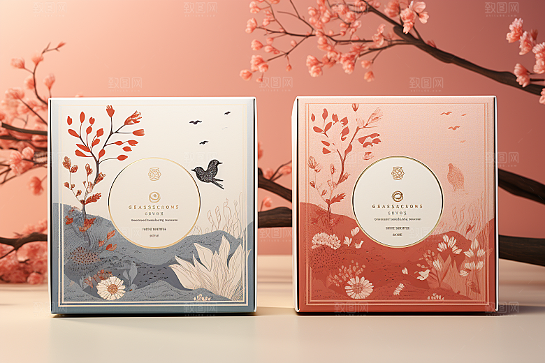 中式礼盒立体礼物样机