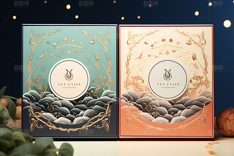 中式礼盒清新包装盒样机