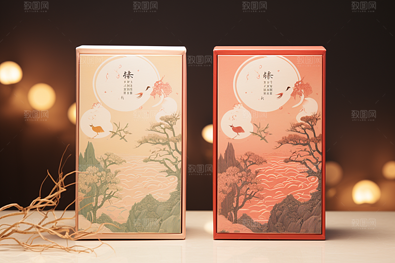 中式礼盒包装设计包装盒样机