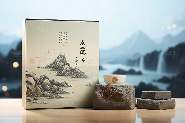 中式礼盒礼物清新样机