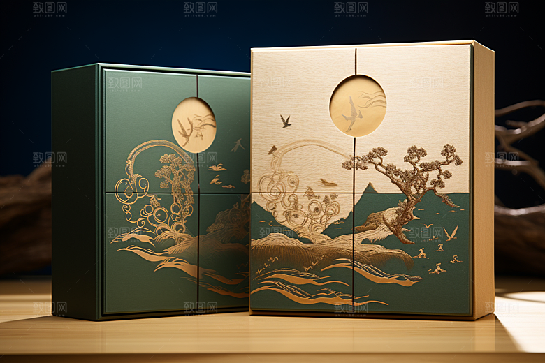 中式礼盒清新雅致样机
