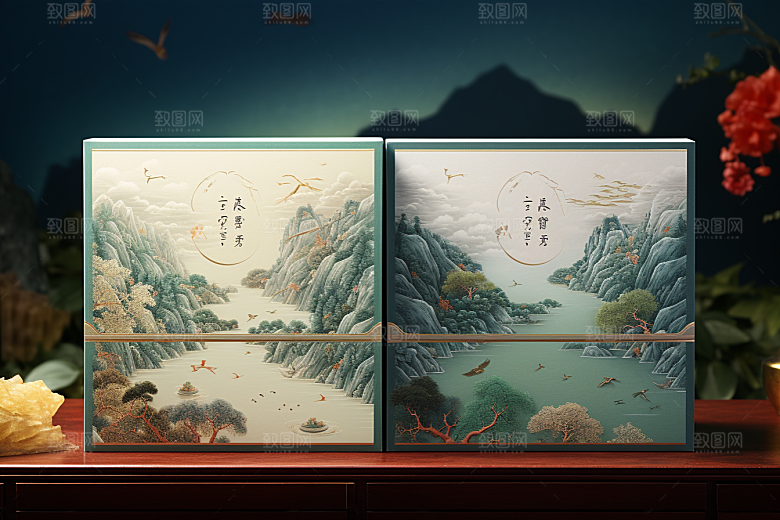 中式礼盒雅致高端样机