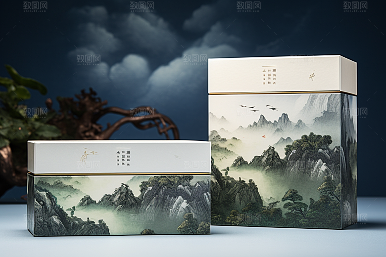 中式礼盒包装盒礼物样机