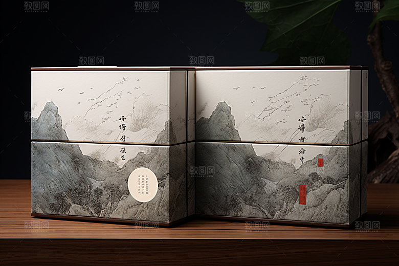 中式礼盒立体清新样机