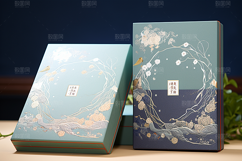 中式礼盒清新包装盒样机