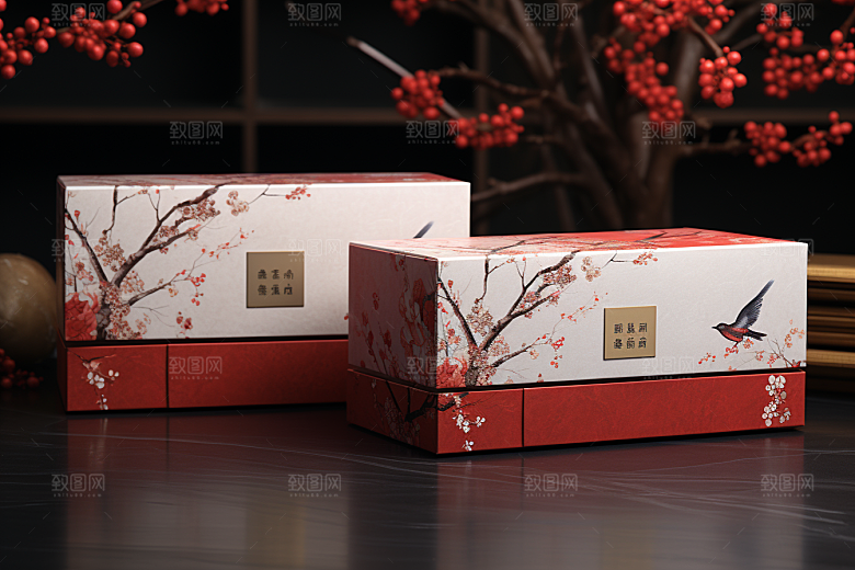 中式礼盒包装盒包装设计样机