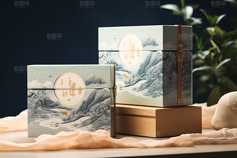 中式礼盒包装设计礼物样机