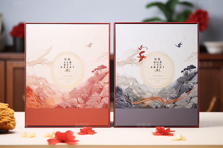 中式礼盒包装盒大气样机