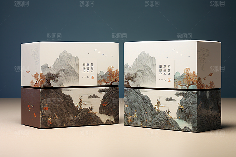 中式礼盒包装盒包装设计样机