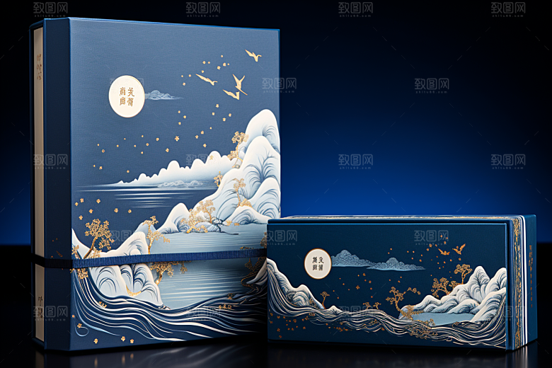 中式礼盒包装盒立体样机