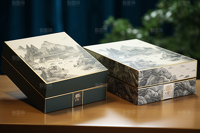 中式礼盒清新雅致样机
