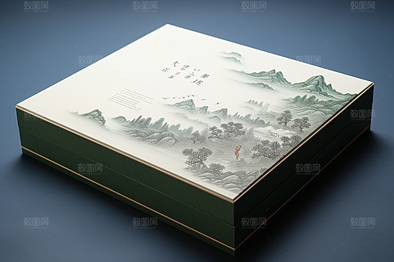 中式礼盒清新立体样机
