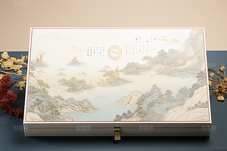中式礼盒雅致包装盒样机