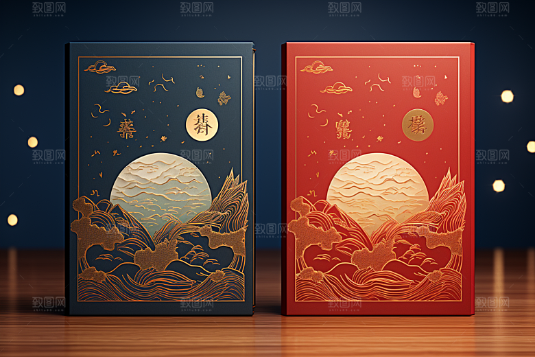 中式礼盒包装设计包装盒样机
