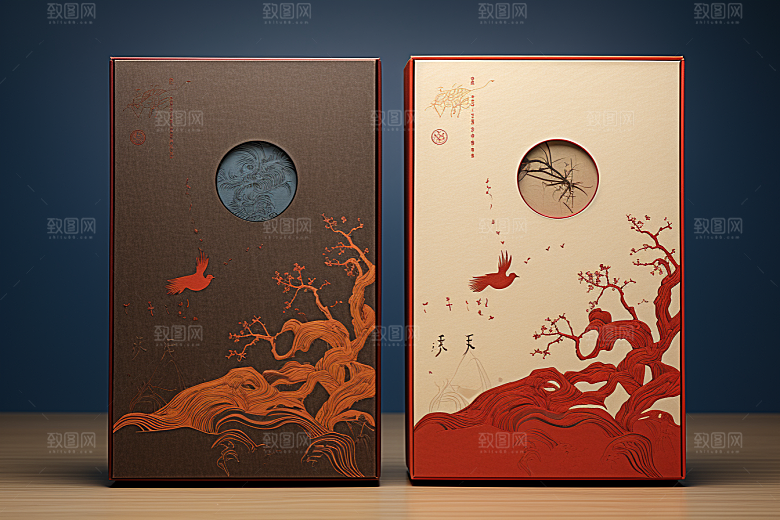中式礼盒包装设计清新样机