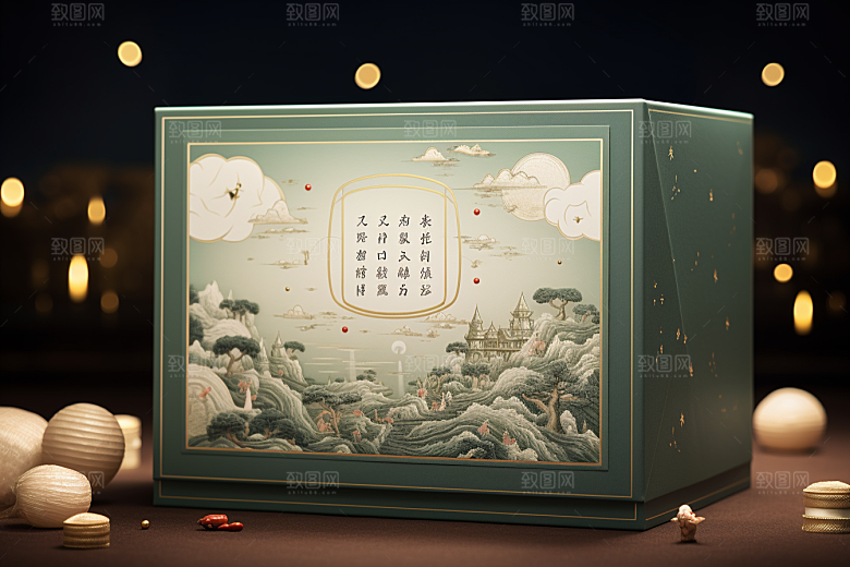 中式礼盒中国风包装设计样机