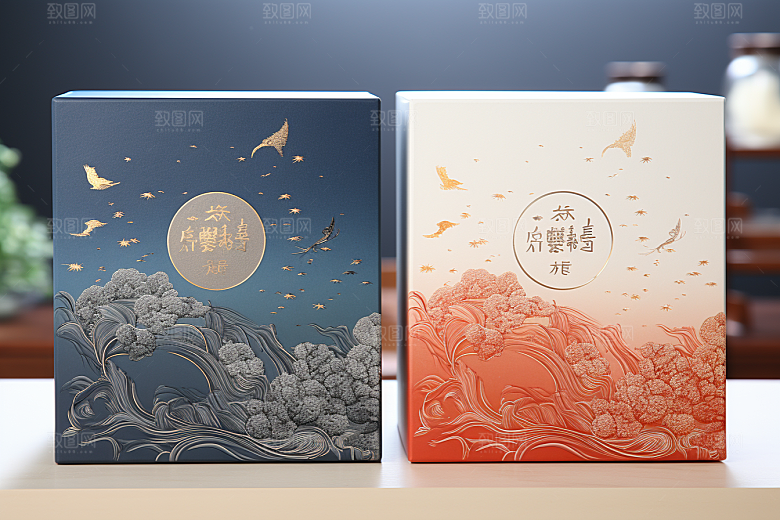中式礼盒包装盒包装设计样机