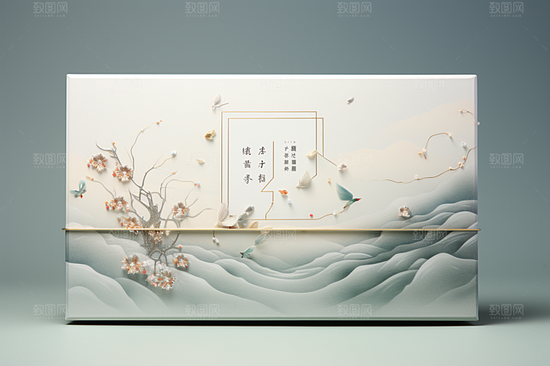 中式礼盒包装盒实物样机
